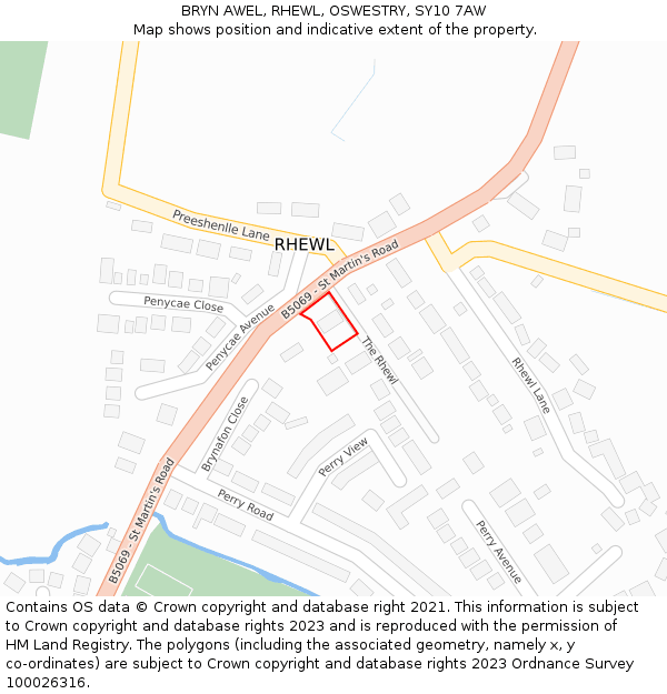 BRYN AWEL, RHEWL, OSWESTRY, SY10 7AW: Location map and indicative extent of plot