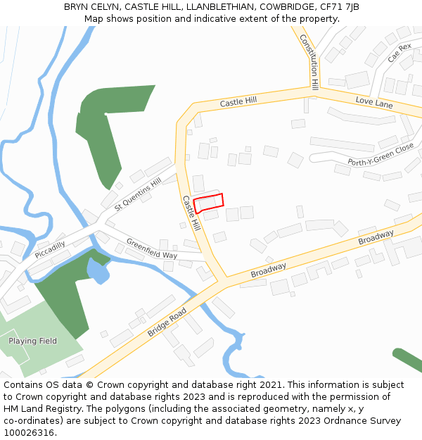 BRYN CELYN, CASTLE HILL, LLANBLETHIAN, COWBRIDGE, CF71 7JB: Location map and indicative extent of plot