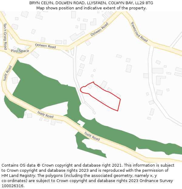 BRYN CELYN, DOLWEN ROAD, LLYSFAEN, COLWYN BAY, LL29 8TG: Location map and indicative extent of plot