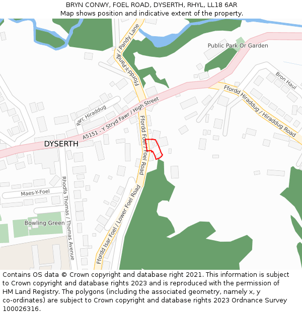 BRYN CONWY, FOEL ROAD, DYSERTH, RHYL, LL18 6AR: Location map and indicative extent of plot