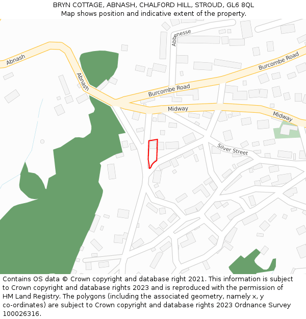 BRYN COTTAGE, ABNASH, CHALFORD HILL, STROUD, GL6 8QL: Location map and indicative extent of plot