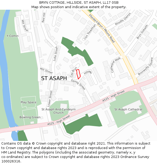 BRYN COTTAGE, HILLSIDE, ST ASAPH, LL17 0SB: Location map and indicative extent of plot