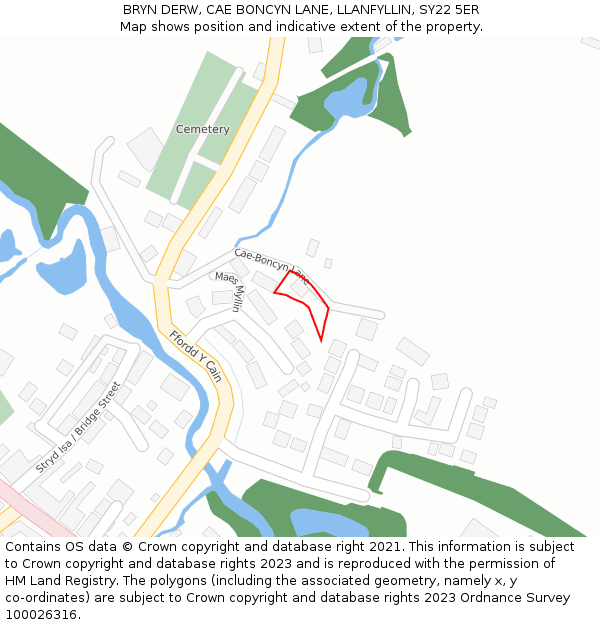 BRYN DERW, CAE BONCYN LANE, LLANFYLLIN, SY22 5ER: Location map and indicative extent of plot