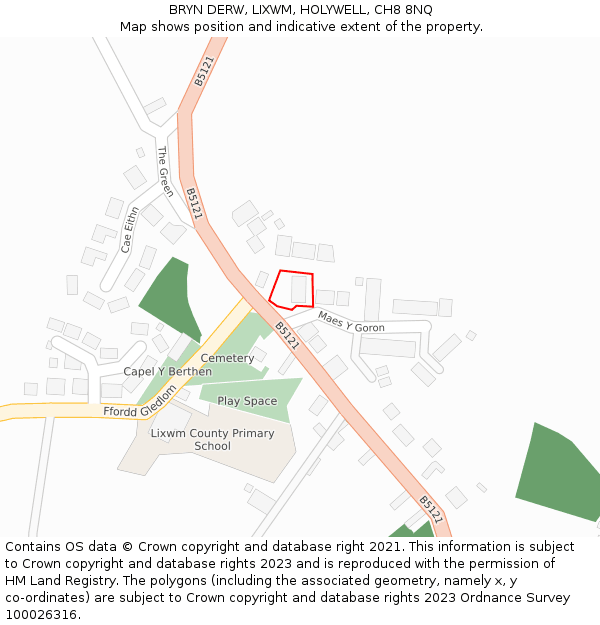 BRYN DERW, LIXWM, HOLYWELL, CH8 8NQ: Location map and indicative extent of plot