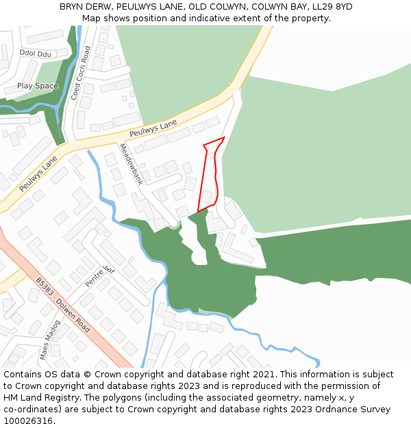 BRYN DERW, PEULWYS LANE, OLD COLWYN, COLWYN BAY, LL29 8YD: Location map and indicative extent of plot