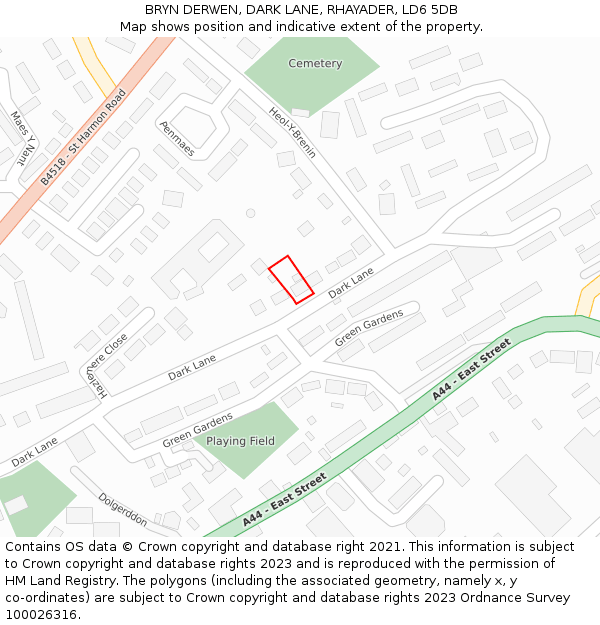 BRYN DERWEN, DARK LANE, RHAYADER, LD6 5DB: Location map and indicative extent of plot