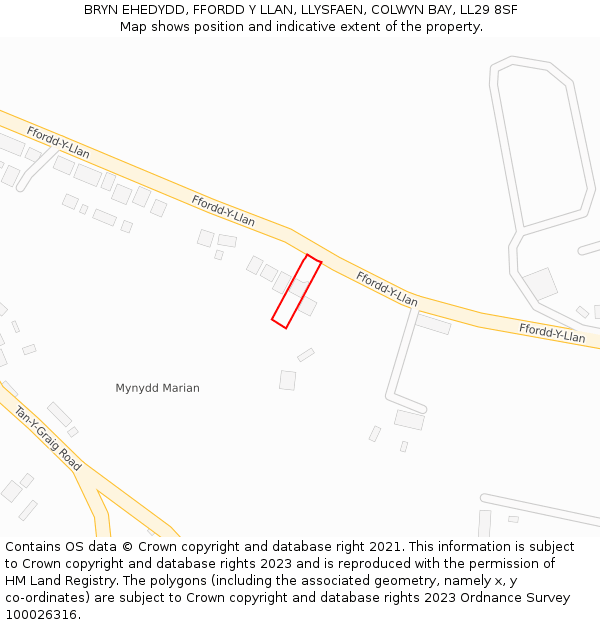 BRYN EHEDYDD, FFORDD Y LLAN, LLYSFAEN, COLWYN BAY, LL29 8SF: Location map and indicative extent of plot