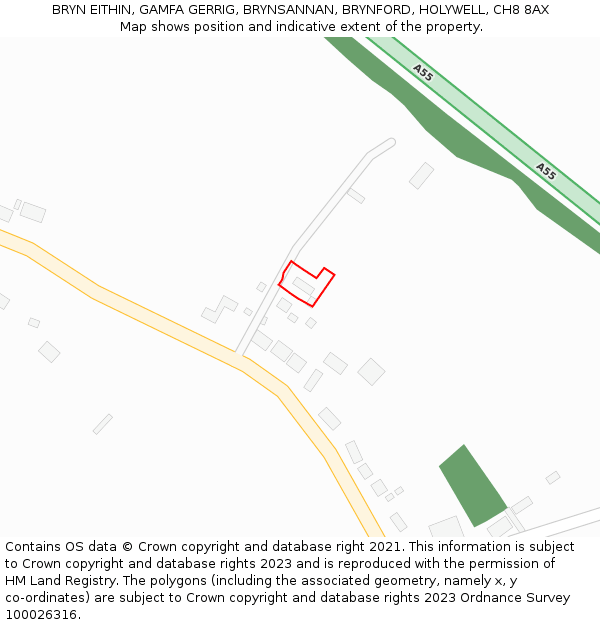 BRYN EITHIN, GAMFA GERRIG, BRYNSANNAN, BRYNFORD, HOLYWELL, CH8 8AX: Location map and indicative extent of plot