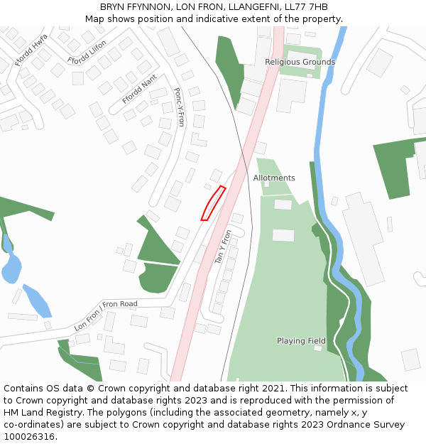BRYN FFYNNON, LON FRON, LLANGEFNI, LL77 7HB: Location map and indicative extent of plot