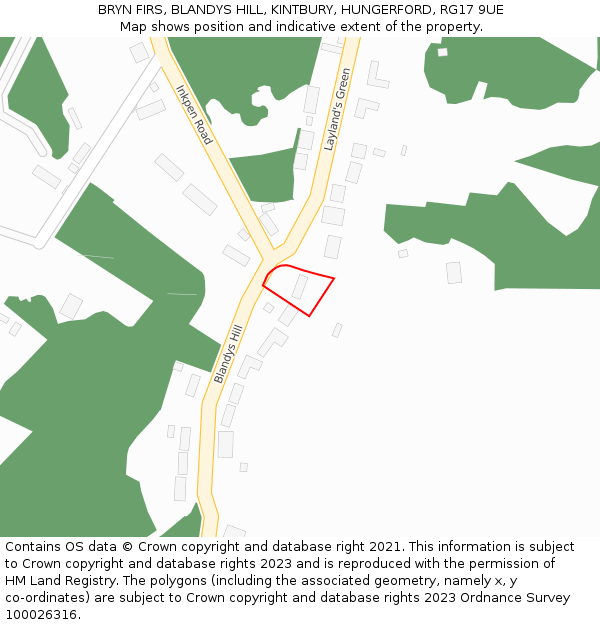 BRYN FIRS, BLANDYS HILL, KINTBURY, HUNGERFORD, RG17 9UE: Location map and indicative extent of plot