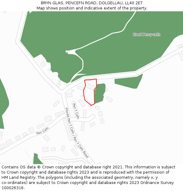 BRYN GLAS, PENCEFN ROAD, DOLGELLAU, LL40 2ET: Location map and indicative extent of plot