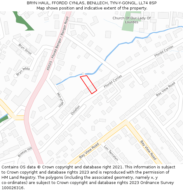 BRYN HAUL, FFORDD CYNLAS, BENLLECH, TYN-Y-GONGL, LL74 8SP: Location map and indicative extent of plot