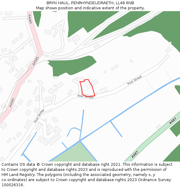 BRYN HAUL, PENRHYNDEUDRAETH, LL48 6NB: Location map and indicative extent of plot