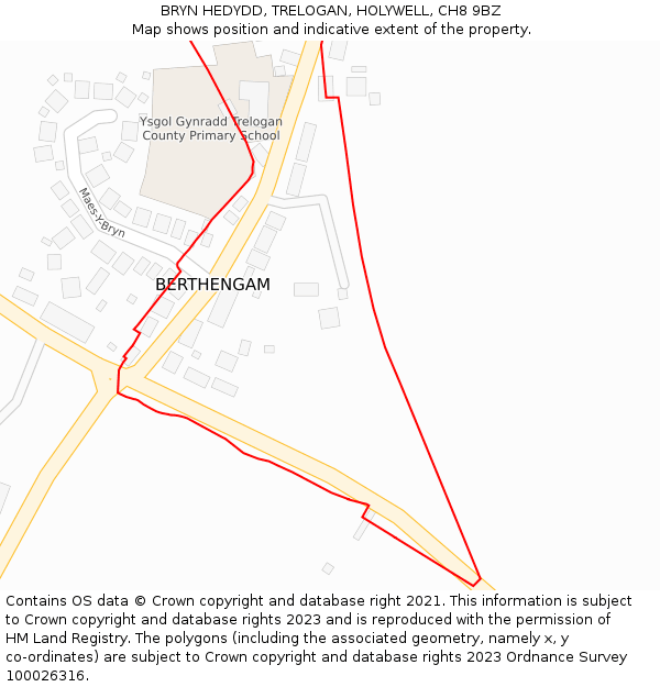 BRYN HEDYDD, TRELOGAN, HOLYWELL, CH8 9BZ: Location map and indicative extent of plot