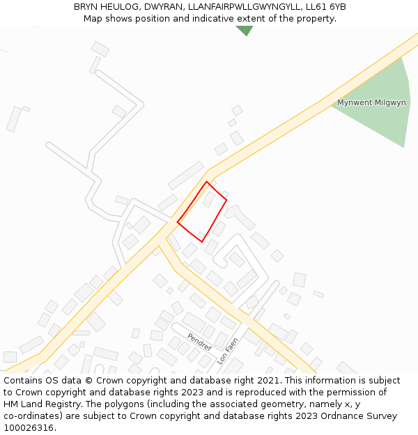 BRYN HEULOG, DWYRAN, LLANFAIRPWLLGWYNGYLL, LL61 6YB: Location map and indicative extent of plot