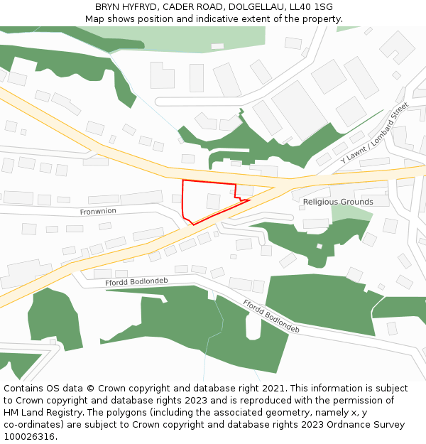 BRYN HYFRYD, CADER ROAD, DOLGELLAU, LL40 1SG: Location map and indicative extent of plot