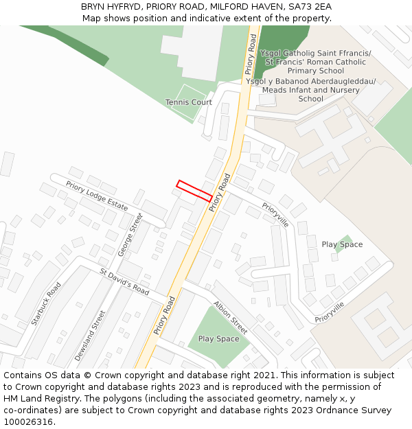 BRYN HYFRYD, PRIORY ROAD, MILFORD HAVEN, SA73 2EA: Location map and indicative extent of plot