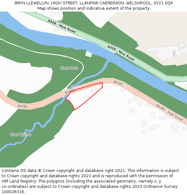 BRYN LLEWELLYN, HIGH STREET, LLANFAIR CAEREINION, WELSHPOOL, SY21 0QX: Location map and indicative extent of plot