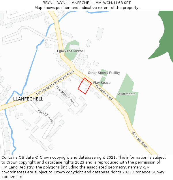 BRYN LLWYN, LLANFECHELL, AMLWCH, LL68 0PT: Location map and indicative extent of plot