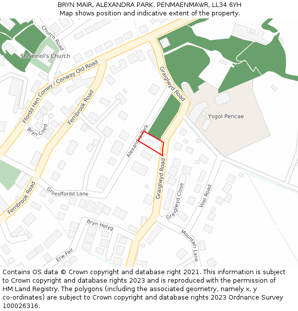 BRYN MAIR, ALEXANDRA PARK, PENMAENMAWR, LL34 6YH: Location map and indicative extent of plot