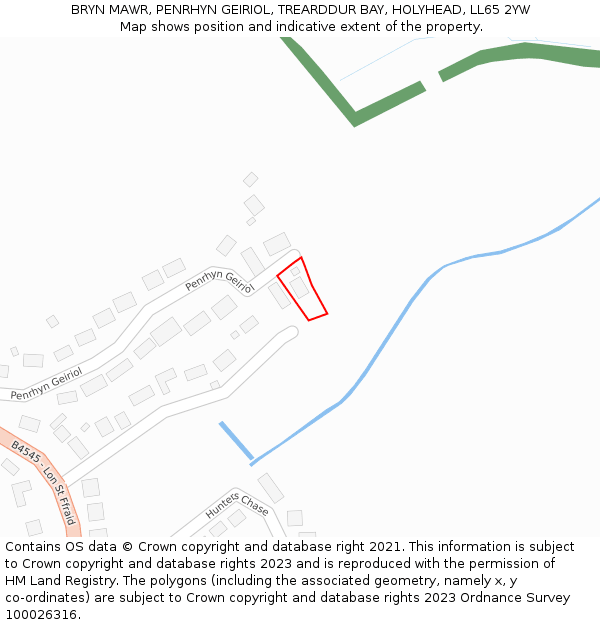 BRYN MAWR, PENRHYN GEIRIOL, TREARDDUR BAY, HOLYHEAD, LL65 2YW: Location map and indicative extent of plot