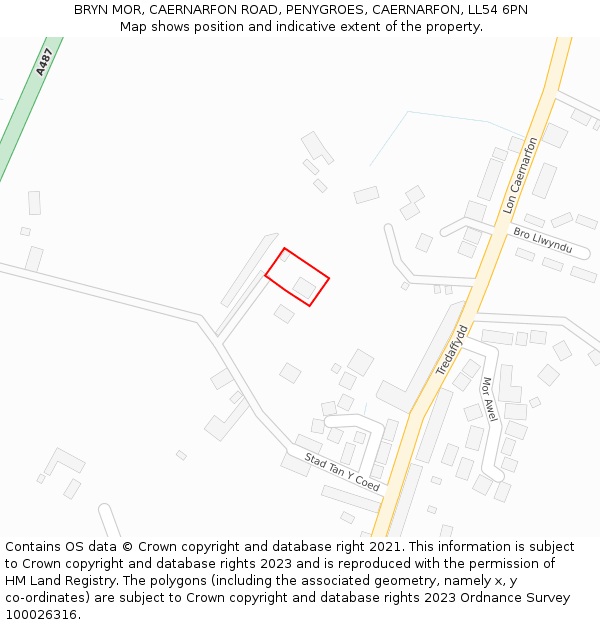 BRYN MOR, CAERNARFON ROAD, PENYGROES, CAERNARFON, LL54 6PN: Location map and indicative extent of plot