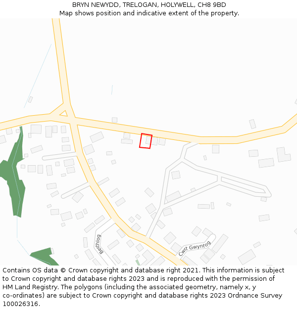 BRYN NEWYDD, TRELOGAN, HOLYWELL, CH8 9BD: Location map and indicative extent of plot