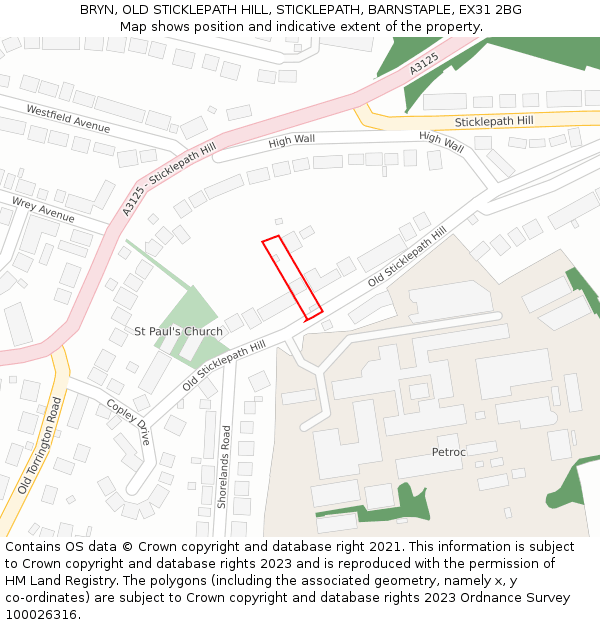 BRYN, OLD STICKLEPATH HILL, STICKLEPATH, BARNSTAPLE, EX31 2BG: Location map and indicative extent of plot