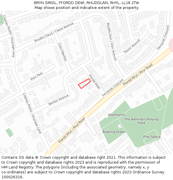 BRYN SIRIOL, FFORDD DEWI, RHUDDLAN, RHYL, LL18 2TW: Location map and indicative extent of plot