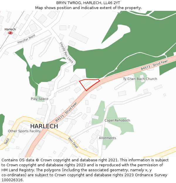 BRYN TWROG, HARLECH, LL46 2YT: Location map and indicative extent of plot