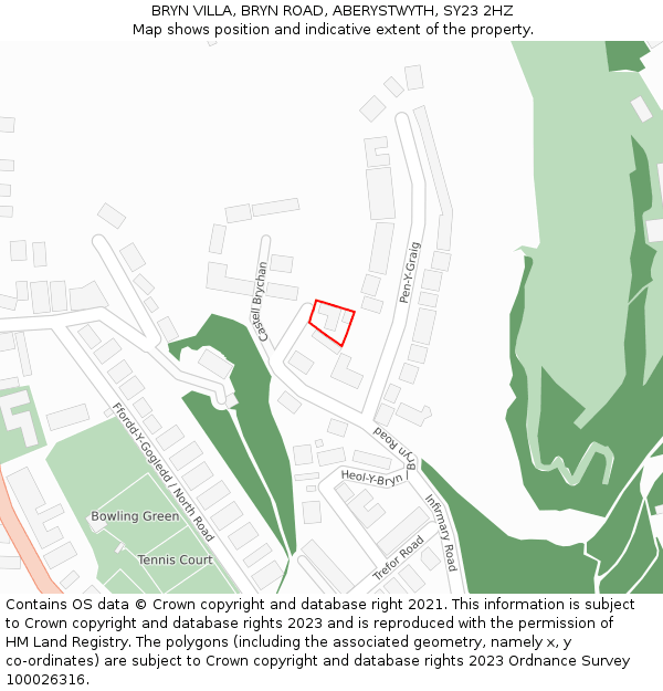 BRYN VILLA, BRYN ROAD, ABERYSTWYTH, SY23 2HZ: Location map and indicative extent of plot