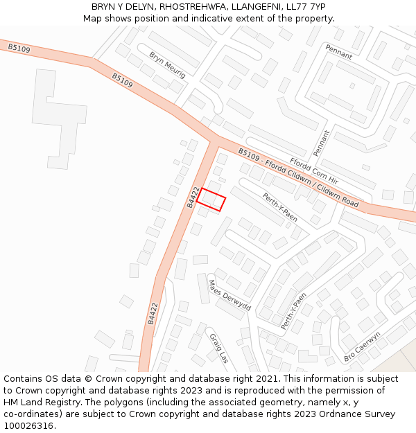 BRYN Y DELYN, RHOSTREHWFA, LLANGEFNI, LL77 7YP: Location map and indicative extent of plot