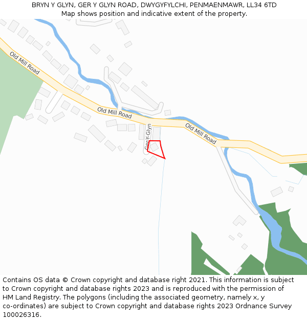 BRYN Y GLYN, GER Y GLYN ROAD, DWYGYFYLCHI, PENMAENMAWR, LL34 6TD: Location map and indicative extent of plot