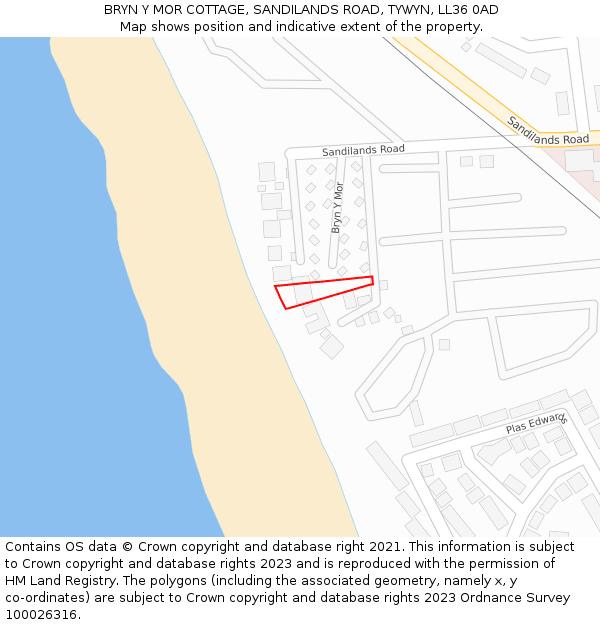 BRYN Y MOR COTTAGE, SANDILANDS ROAD, TYWYN, LL36 0AD: Location map and indicative extent of plot