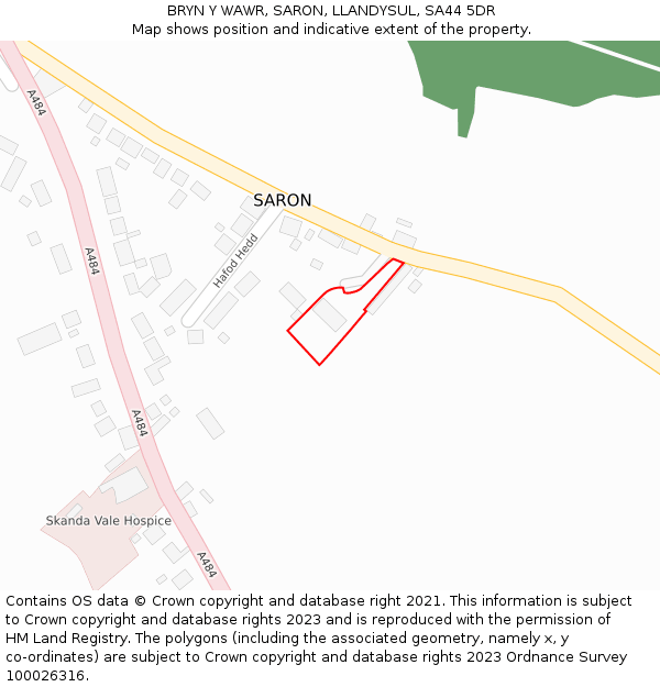 BRYN Y WAWR, SARON, LLANDYSUL, SA44 5DR: Location map and indicative extent of plot