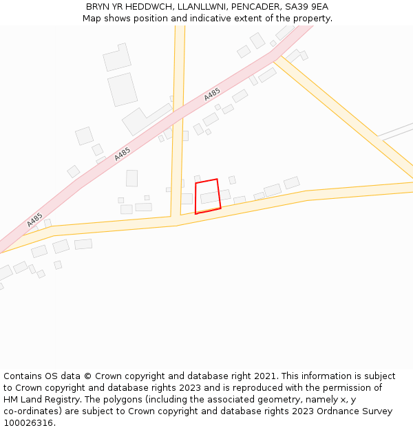 BRYN YR HEDDWCH, LLANLLWNI, PENCADER, SA39 9EA: Location map and indicative extent of plot