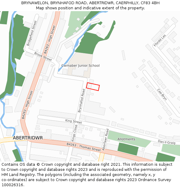 BRYNAWELON, BRYNHAFOD ROAD, ABERTRIDWR, CAERPHILLY, CF83 4BH: Location map and indicative extent of plot