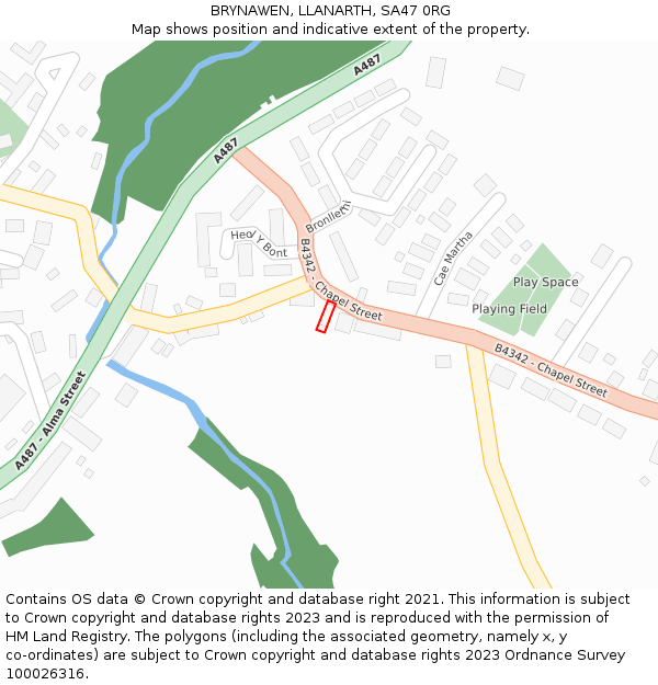 BRYNAWEN, LLANARTH, SA47 0RG: Location map and indicative extent of plot