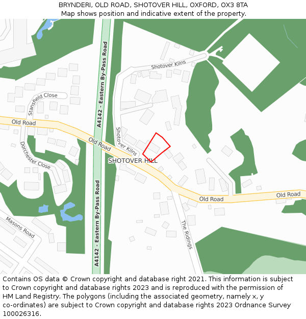 BRYNDERI, OLD ROAD, SHOTOVER HILL, OXFORD, OX3 8TA: Location map and indicative extent of plot