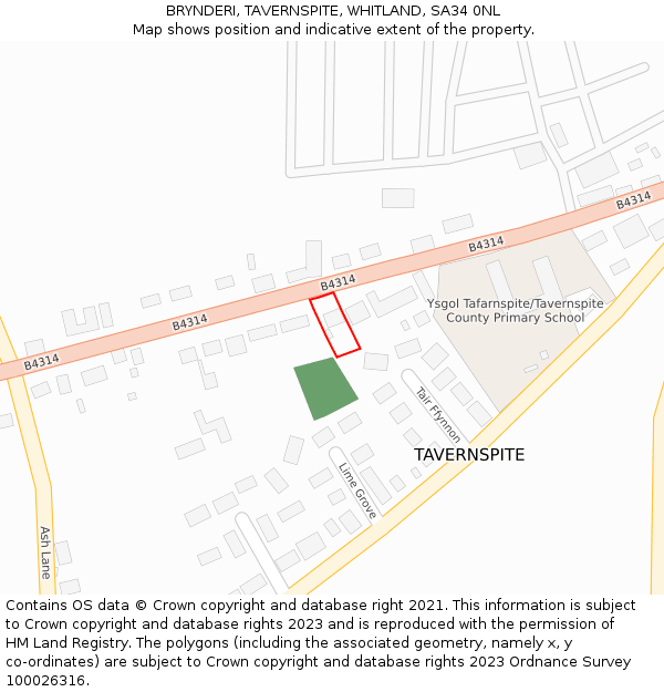 BRYNDERI, TAVERNSPITE, WHITLAND, SA34 0NL: Location map and indicative extent of plot