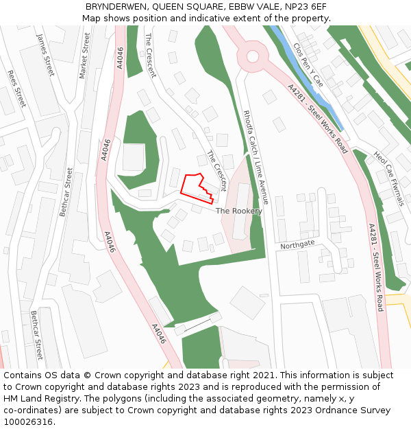 BRYNDERWEN, QUEEN SQUARE, EBBW VALE, NP23 6EF: Location map and indicative extent of plot