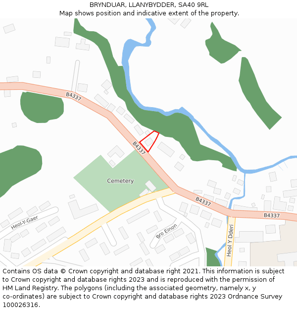 BRYNDUAR, LLANYBYDDER, SA40 9RL: Location map and indicative extent of plot