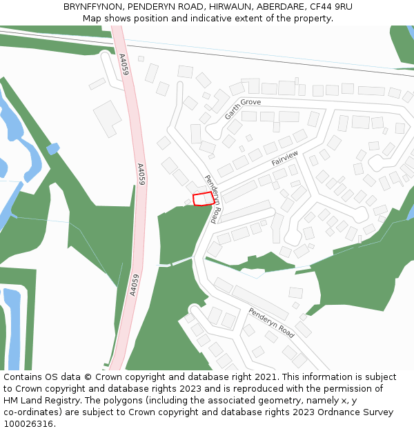 BRYNFFYNON, PENDERYN ROAD, HIRWAUN, ABERDARE, CF44 9RU: Location map and indicative extent of plot