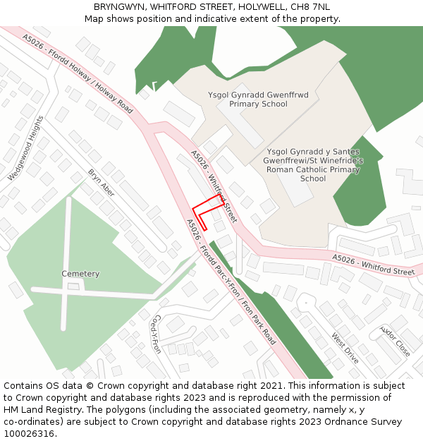 BRYNGWYN, WHITFORD STREET, HOLYWELL, CH8 7NL: Location map and indicative extent of plot