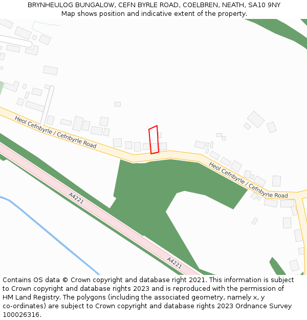 BRYNHEULOG BUNGALOW, CEFN BYRLE ROAD, COELBREN, NEATH, SA10 9NY: Location map and indicative extent of plot