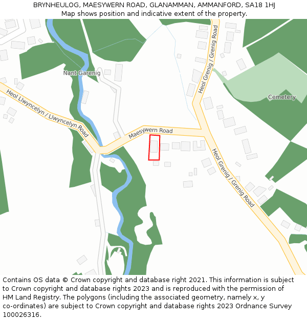 BRYNHEULOG, MAESYWERN ROAD, GLANAMMAN, AMMANFORD, SA18 1HJ: Location map and indicative extent of plot