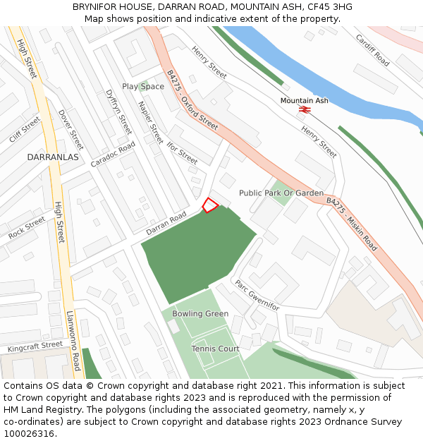 BRYNIFOR HOUSE, DARRAN ROAD, MOUNTAIN ASH, CF45 3HG: Location map and indicative extent of plot