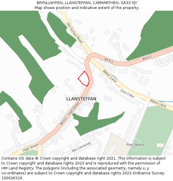 BRYNLLWYFEN, LLANSTEFFAN, CARMARTHEN, SA33 5JY: Location map and indicative extent of plot