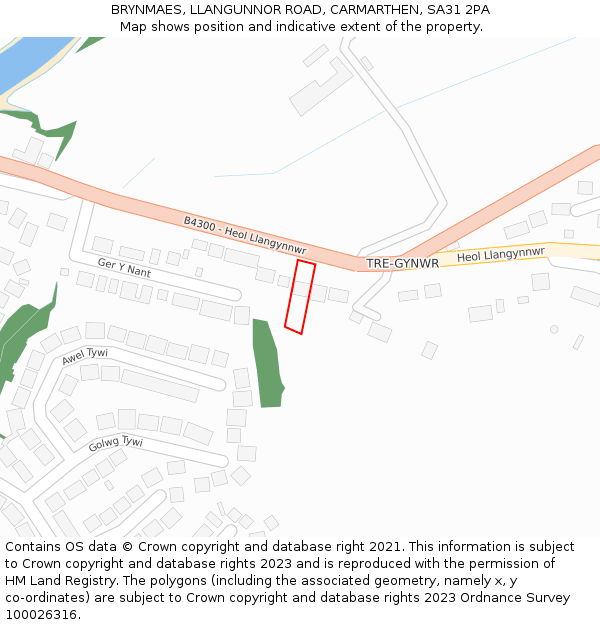 BRYNMAES, LLANGUNNOR ROAD, CARMARTHEN, SA31 2PA: Location map and indicative extent of plot