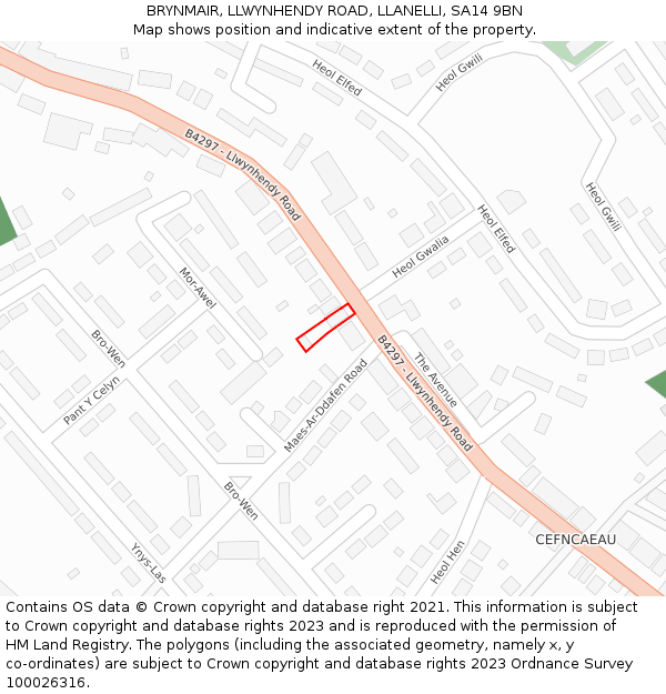 BRYNMAIR, LLWYNHENDY ROAD, LLANELLI, SA14 9BN: Location map and indicative extent of plot